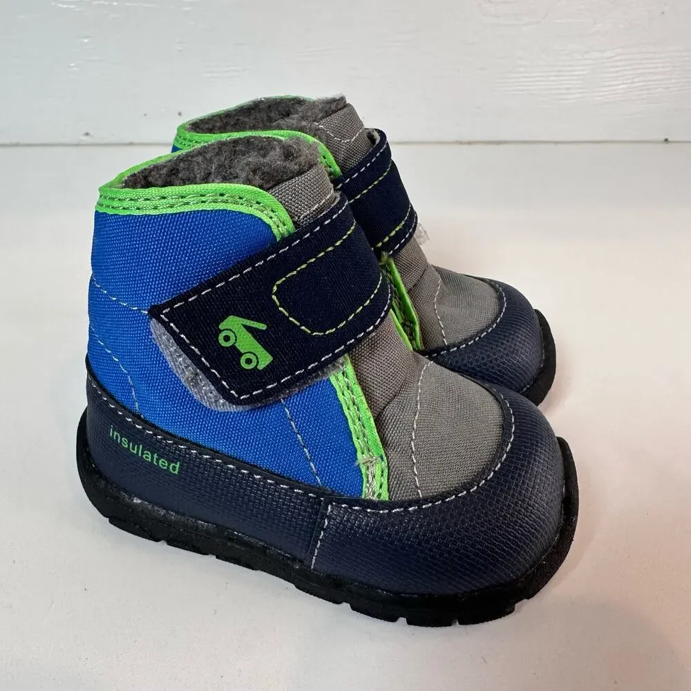 See Kai Run, Toddler Winter Boots, US Size 4 Black/Blue/Gray Insulated Fur Loop